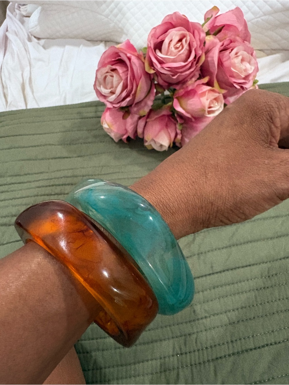 Chunky Resin Bangle Bracelets in Amber and Teal